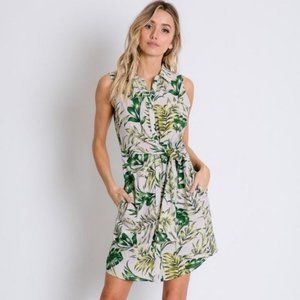 Davi & Dani Floral Sleeveless Shirt Dress Leaf NWT
